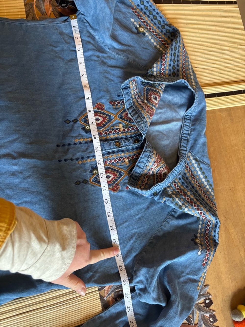 REBA Boho Embroidered Chambray Denim Tunic Top Western Southwest M Cottagecore - Picture 7 of 11